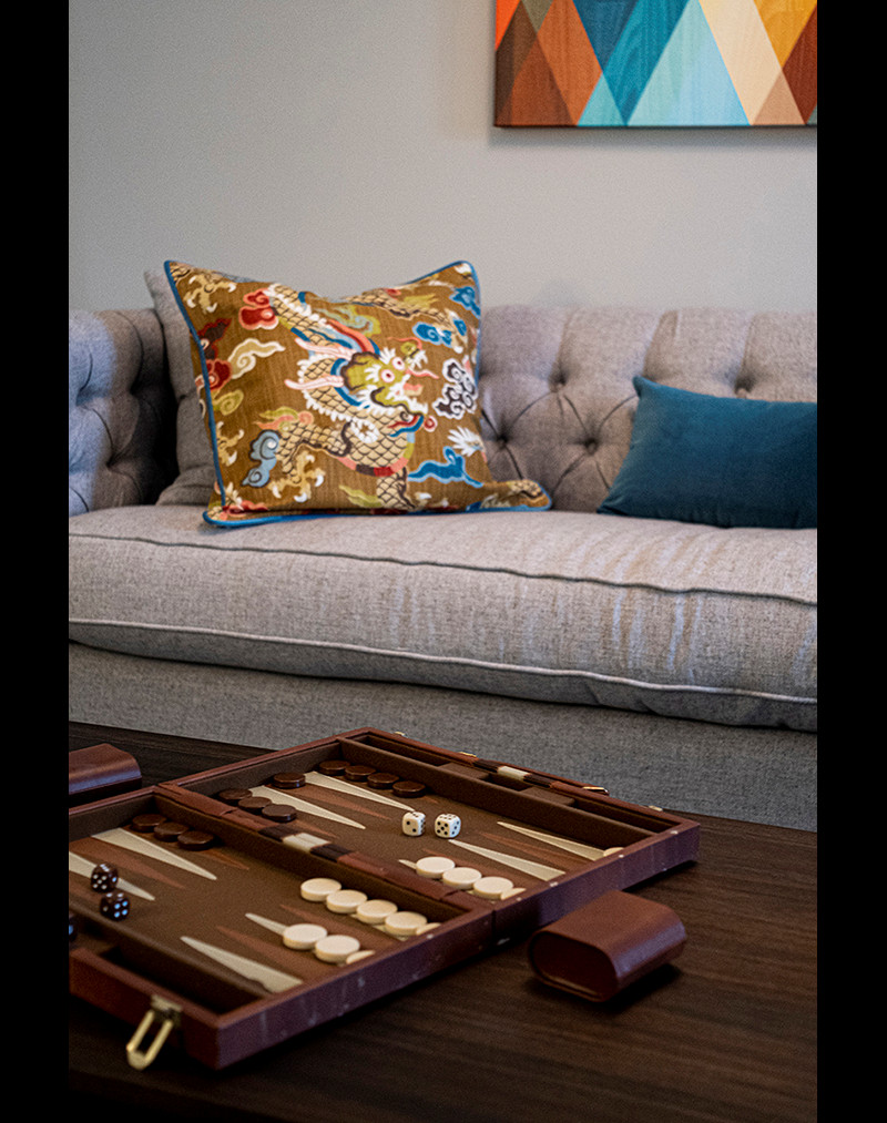 Closeup of Sofa and Table with Board Game